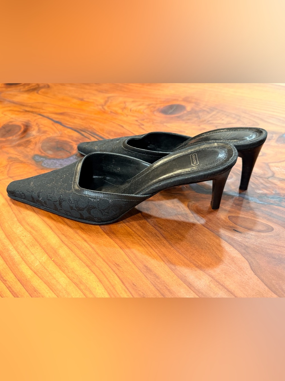 Coach women’s signature logo canvas black heels Libby left size 7/ right 6 1/2